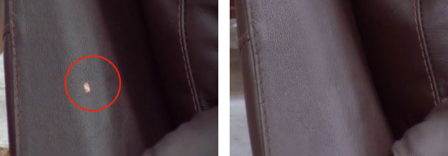 Leather repair example - before and after