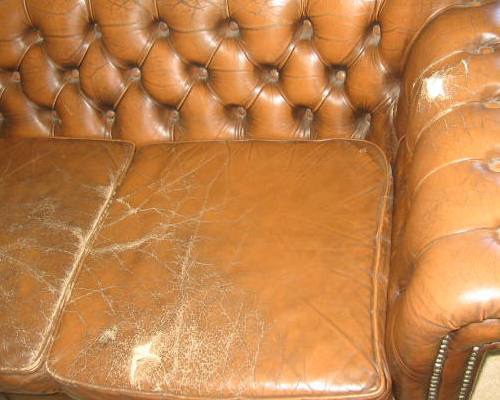 Cracked, Worn And Torn Leather Suite Before