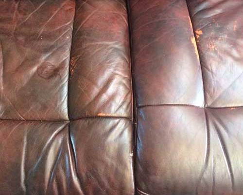 Colour Damaged Leather Couch Restored Before